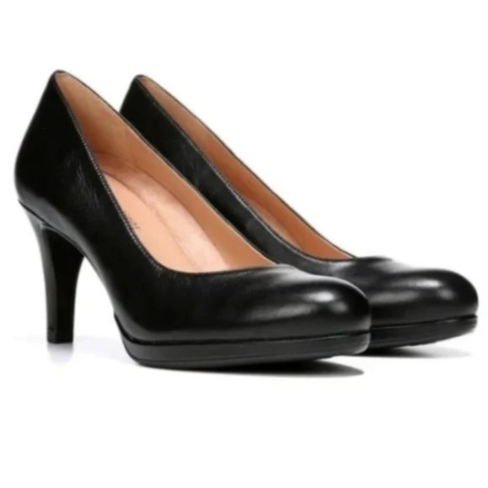9W 9 WIDE Naturalizer Women Michelle‎ Black Leather Classic Heels Pumps Shoes